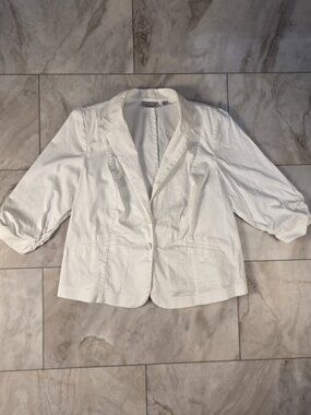 Avenue Plus 18 White Blazer Ruched 3/4 Sleeve Stretch Jacket